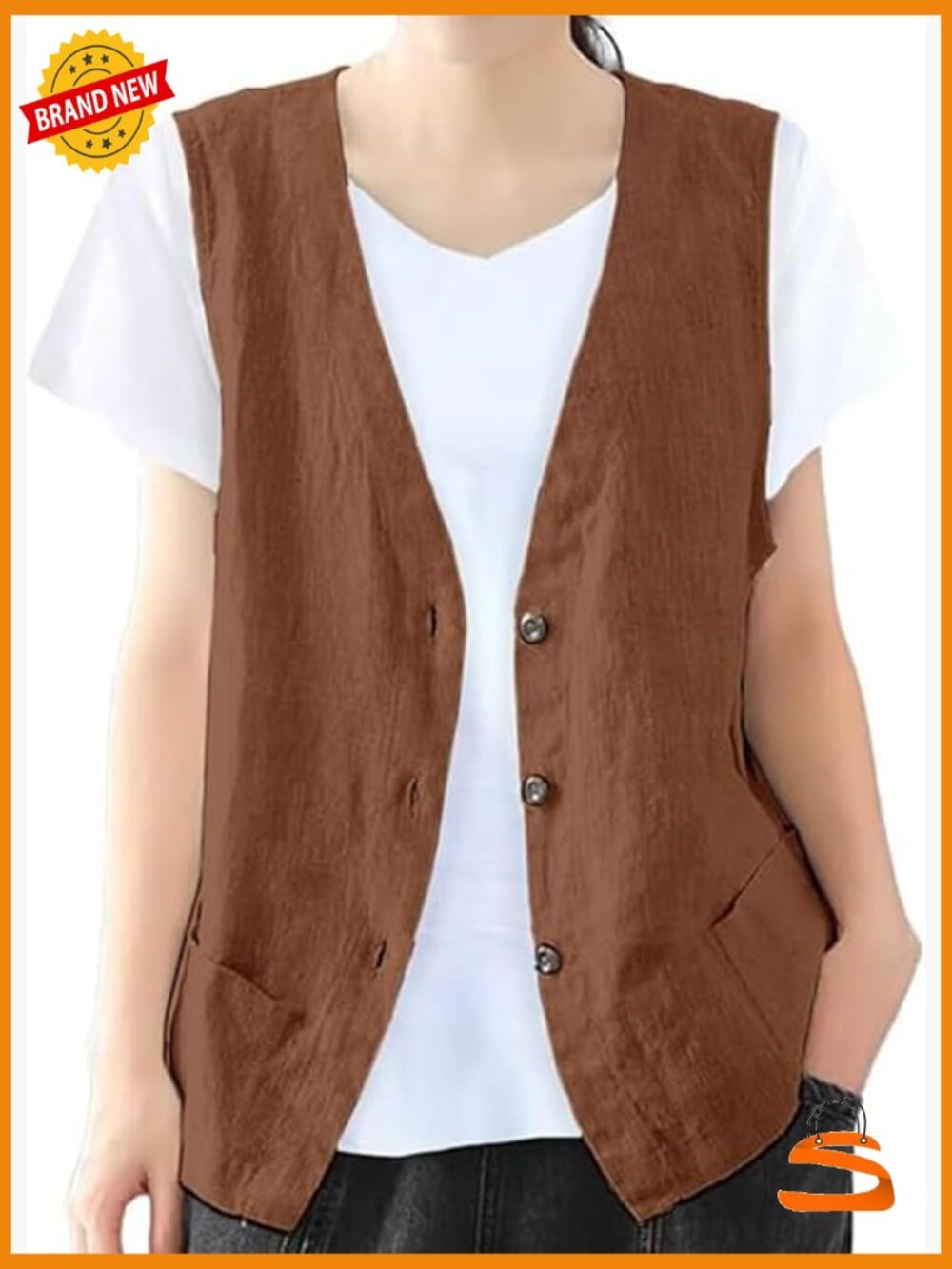 Linen Vest for Women Casual Sleeveless Blazer Vest
